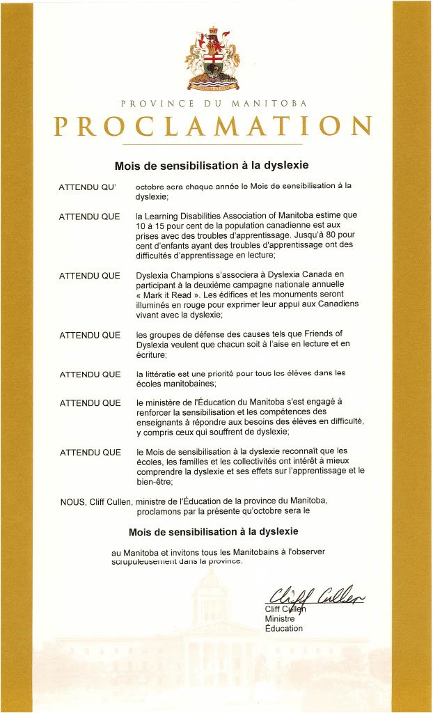Oct. 2021. Proclamation of Dyslexia Awareness Month. English